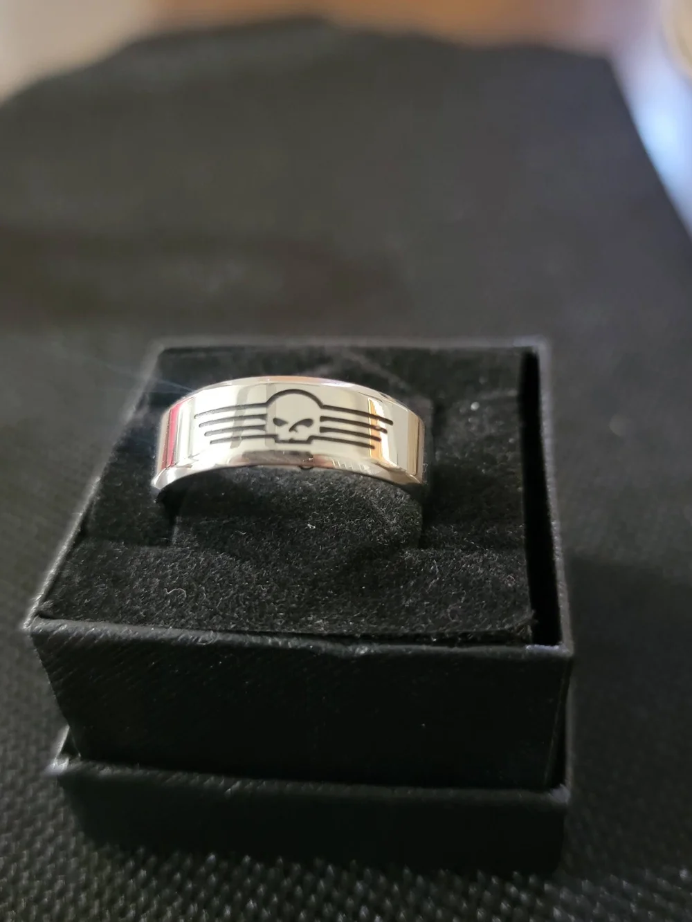Men's Silver Skull-Accent Stainless Steel Ring